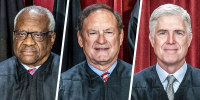 A split composite of Clarence Thomas, Samuel Alito and Neil Gorsuch.