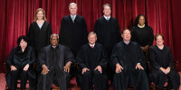Seated from left: Associate Justice Sonia Sotomayor, Associate Justice Clarence Thomas, Chief Justice John Roberts, Associate Justice Samuel Alito Jr. and Associate Justice Elena Kagan. Standing from left: Associate Justice Amy Coney Barrett, Associate Justice Neil Gorsuch, Associate Justice Brett Kavanaugh and Associate Justice Ketanji Brown Jackson.